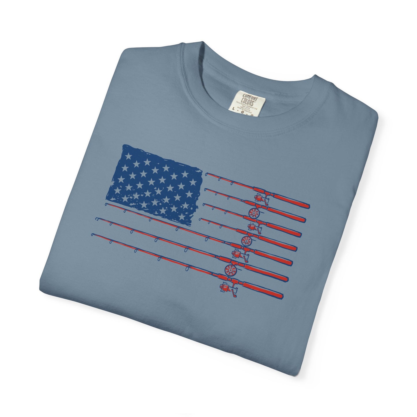 American Fishing Flag T-Shirt — Patriotic Bass Rods Graphic Tee