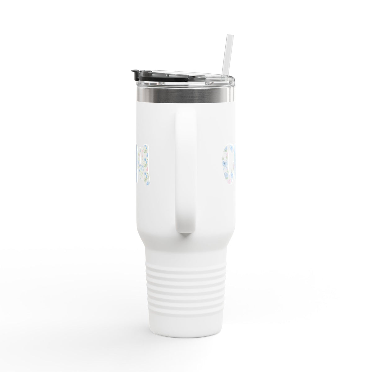 40oz Insulated Travel Mug — Floral Monogram 'CNA' Tumbler with Handle (Keeps Drinks Hot & Cold)