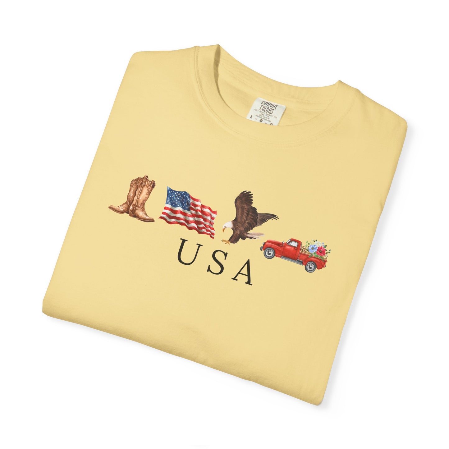 USA Americana Graphic T-Shirt — Boots, Flag, Eagle & Truck Design