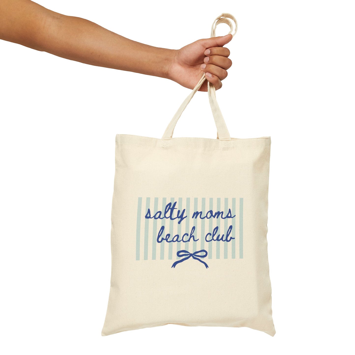 Salty Moms Beach Club Canvas Tote — Nautical Striped Eco Market Bag