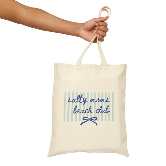 Salty Moms Beach Club Canvas Tote — Nautical Striped Eco Market Bag