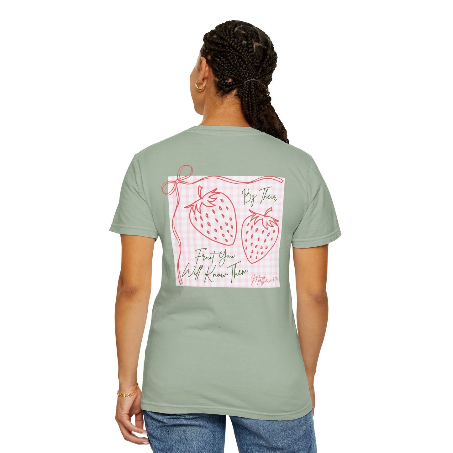 Strawberry Sketch T-Shirt — 'Matthew 7:16 Fruit' Graphic Tee