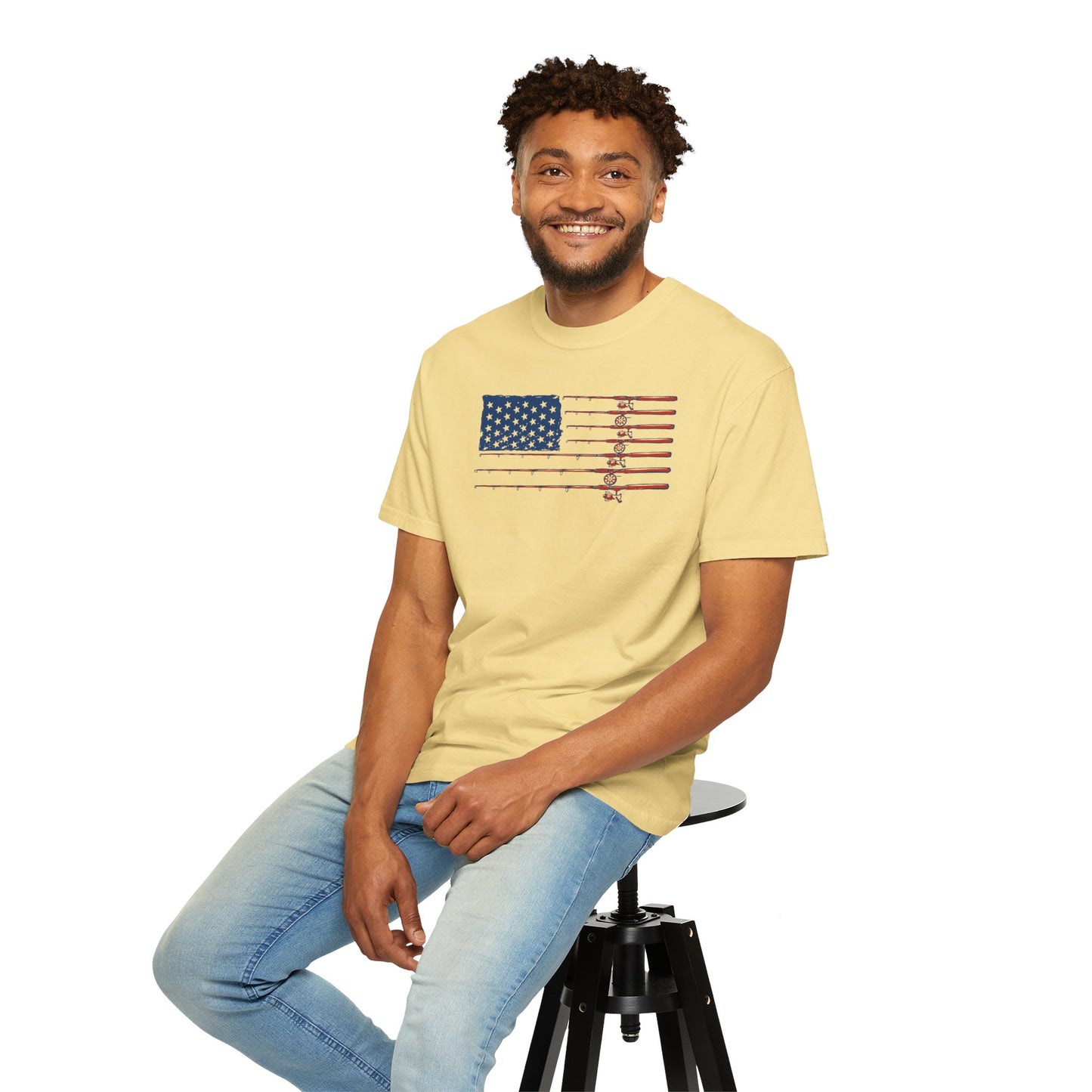 American Fishing Flag T-Shirt — Patriotic Bass Rods Graphic Tee