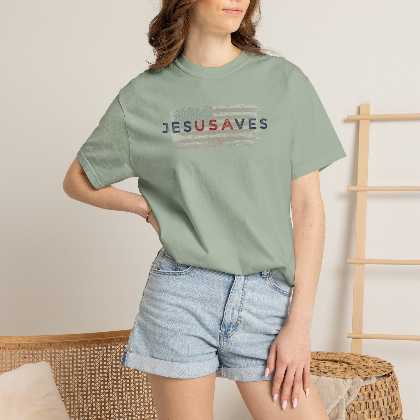 Jesus Saves T‑Shirt — Patriotic Faith Graphic Tee