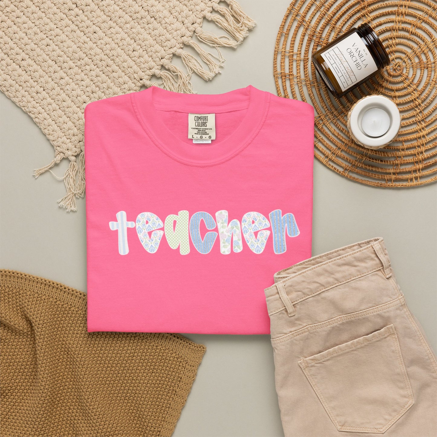 Teacher Floral Bubble Text T-Shirt — Cute Teacher Gift Tee