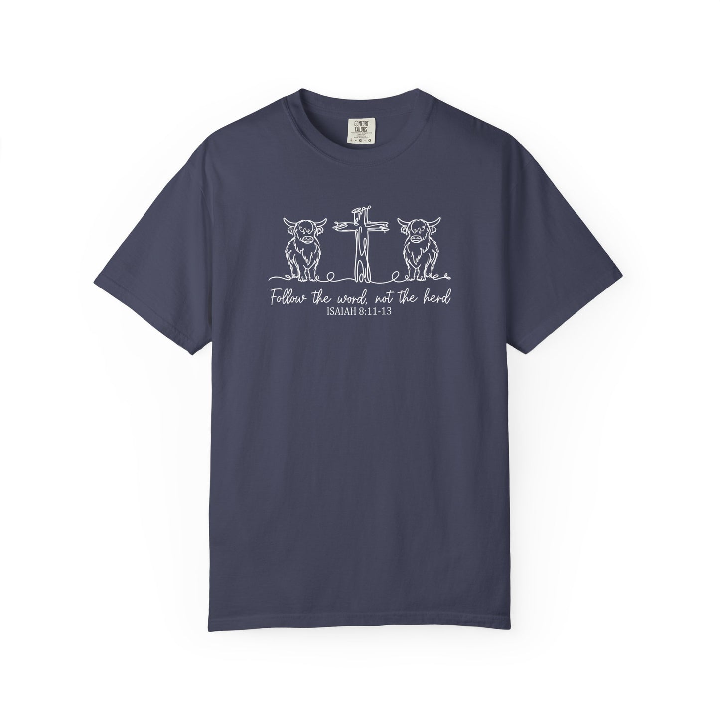 Christian Cross & Cow T-Shirt — "Follow the Word, Not the Herd" Graphic Tee