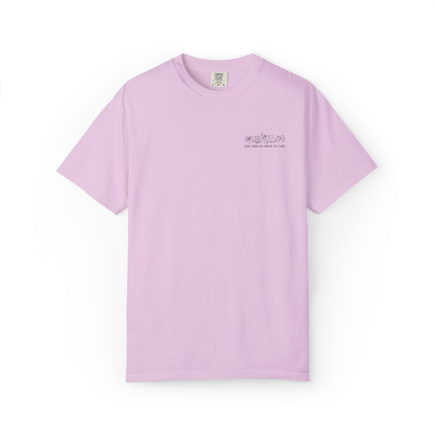 "God Shed His Grace on Thee" Chest Embroidered Script Minimalist T‑Shirt — Subtle Pocket Text Design
