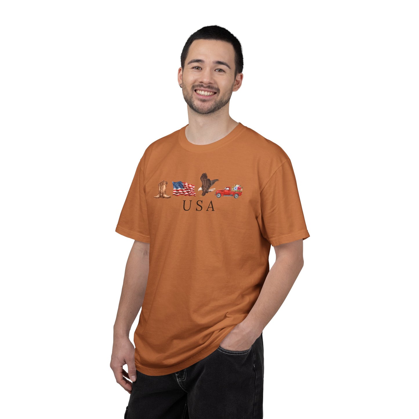 USA Americana Graphic T-Shirt — Boots, Flag, Eagle & Truck Design