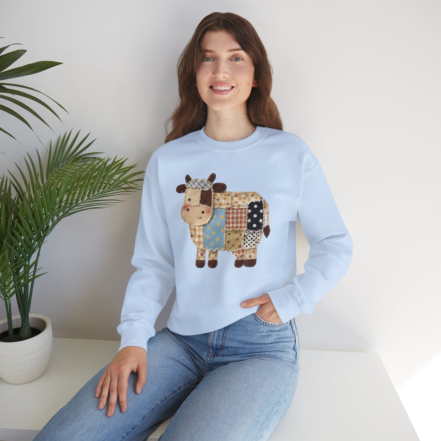 Patchwork Cow Print Sweatshirt — Cute Farm Animal Crewneck