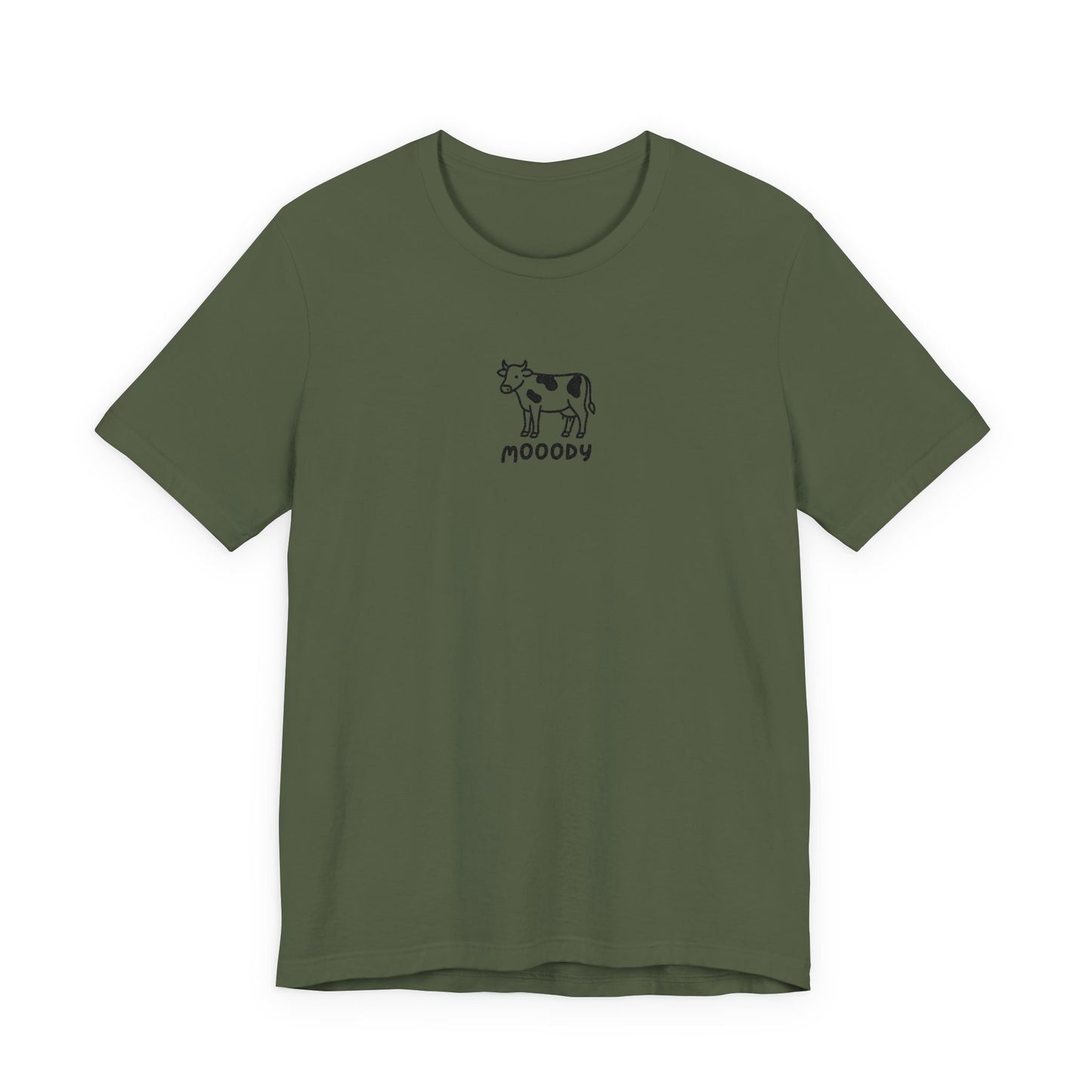 Cowpens Cow Tee – 'Mooody' Minimalist Embroidered Graphic T-Shirt