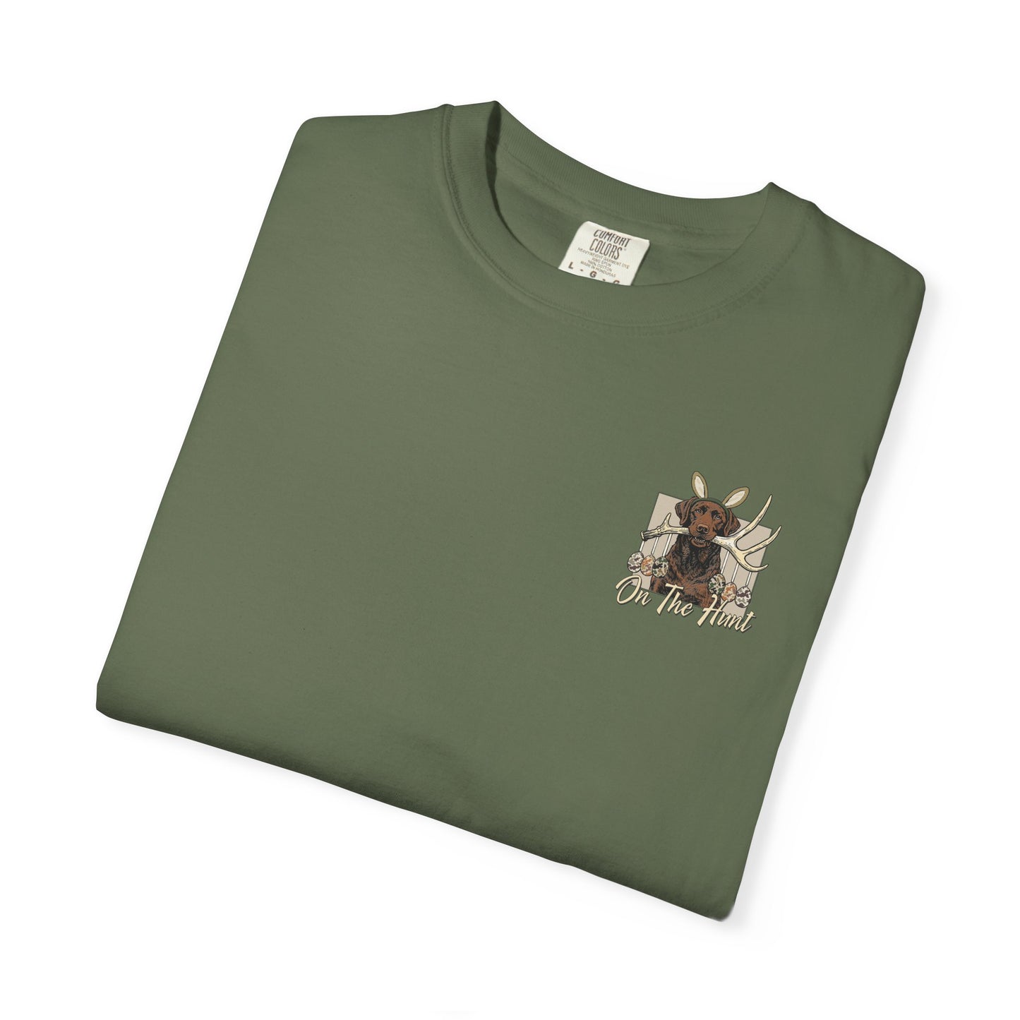 Landon's Easter Brown Lab Hunting Dog Graphic T-Shirt — "On The Hunt" Retro Antler Design