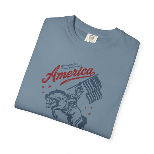 America Cowboy Flag T-Shirt – Retro Patriotic Rodeo Tee