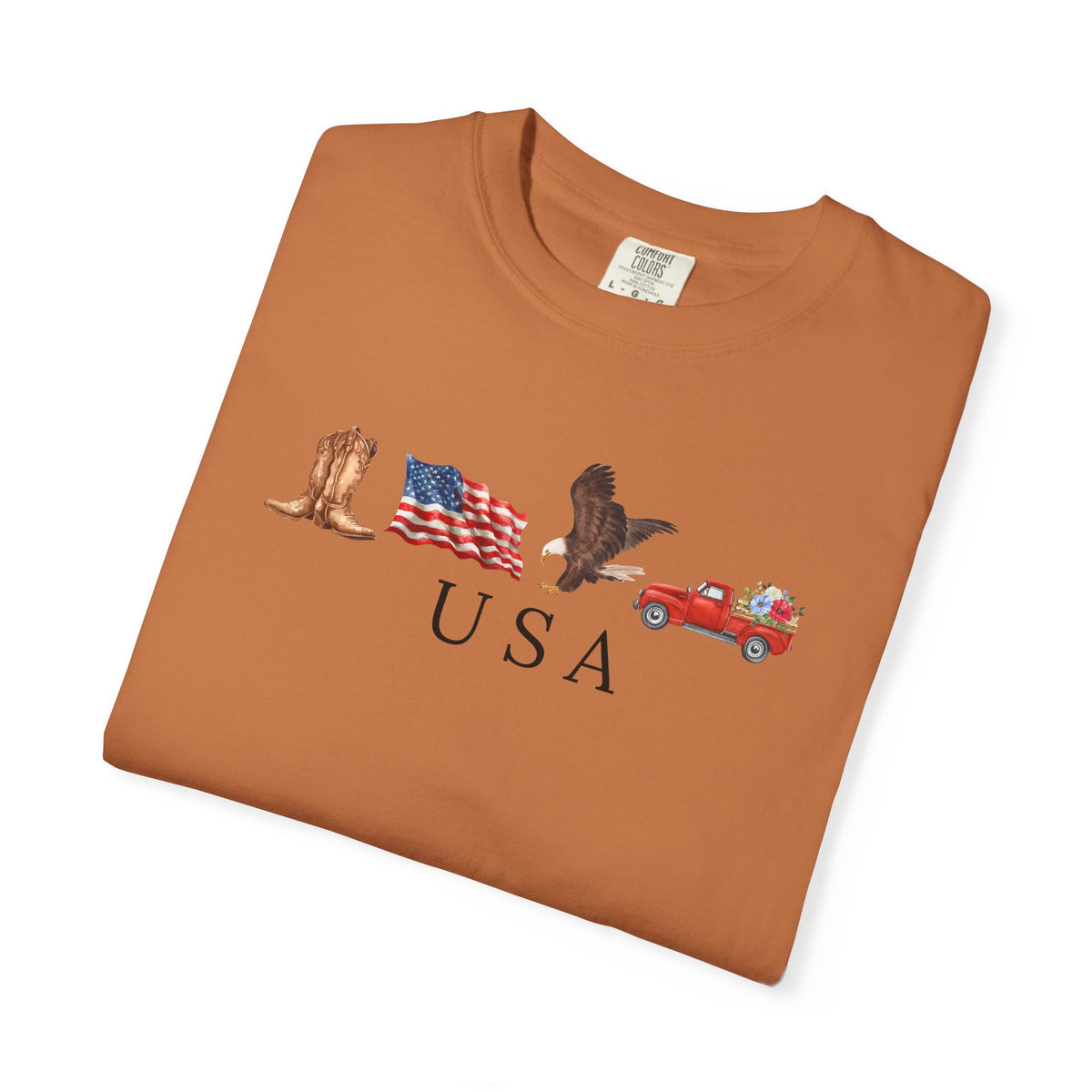 USA Americana Graphic T-Shirt — Boots, Flag, Eagle & Truck Design