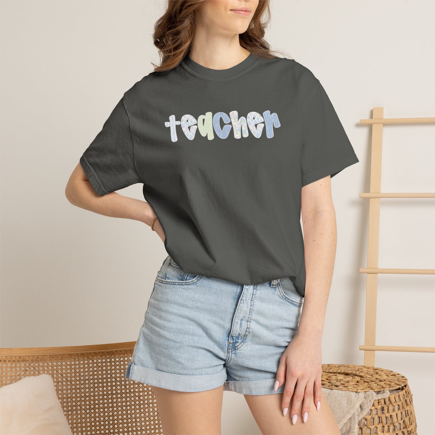 Teacher Floral Bubble Text T-Shirt — Cute Teacher Gift Tee