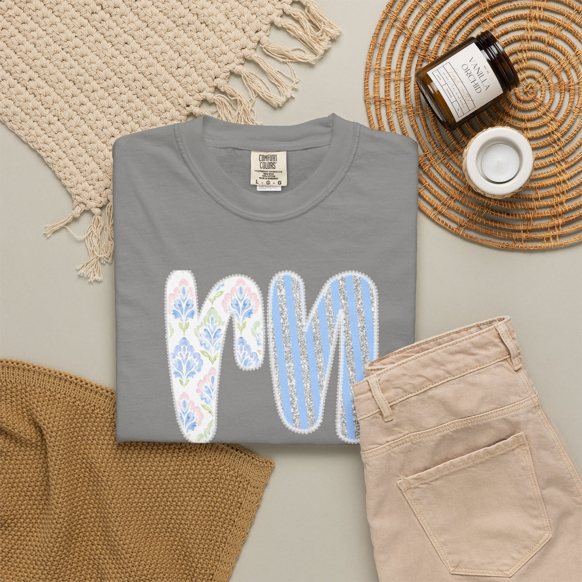 Retro 'RN' Floral Graphic T-Shirt — Garment-Dyed Casual Tee