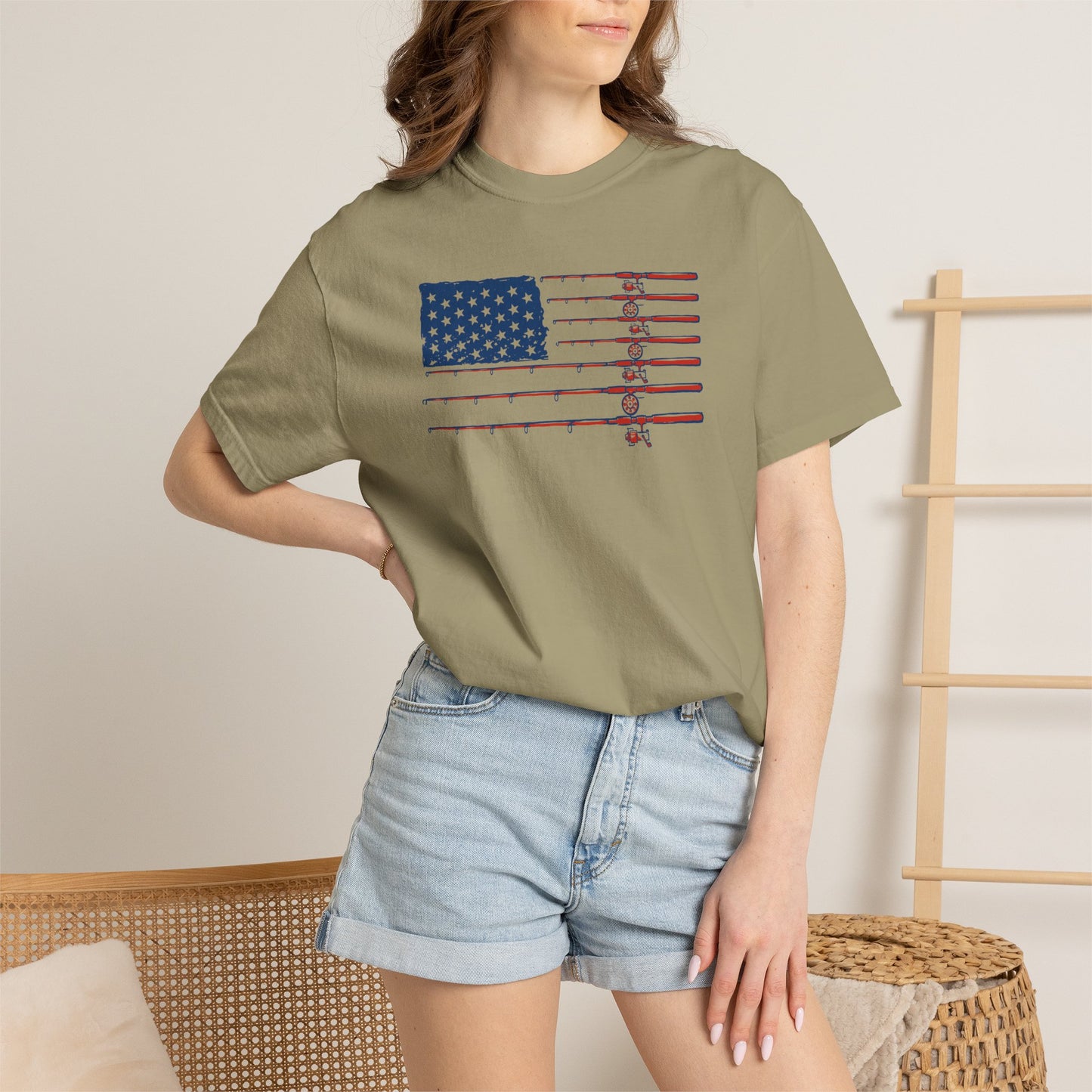 American Fishing Flag T-Shirt — Patriotic Bass Rods Graphic Tee