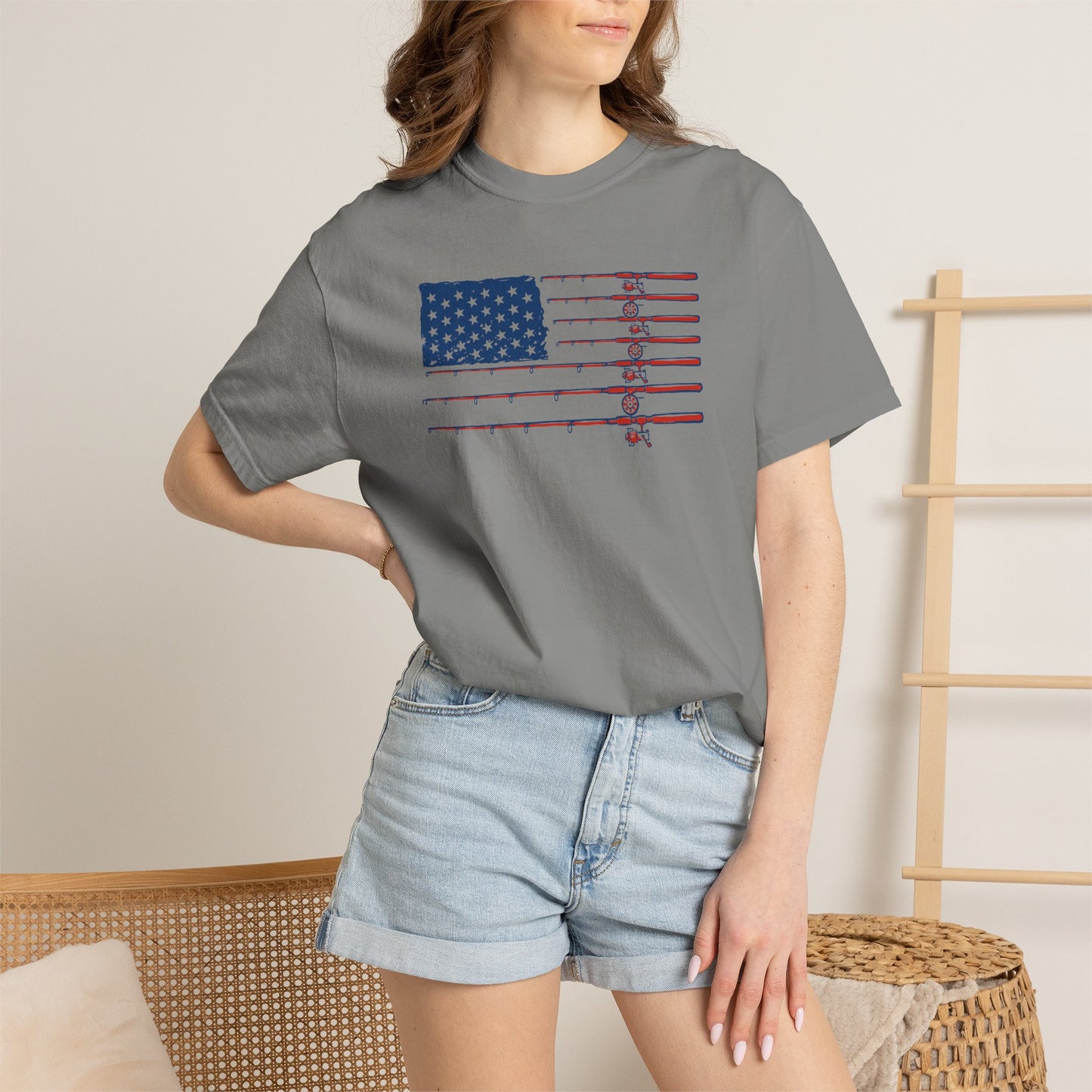 American Fishing Flag T-Shirt — Patriotic Bass Rods Graphic Tee