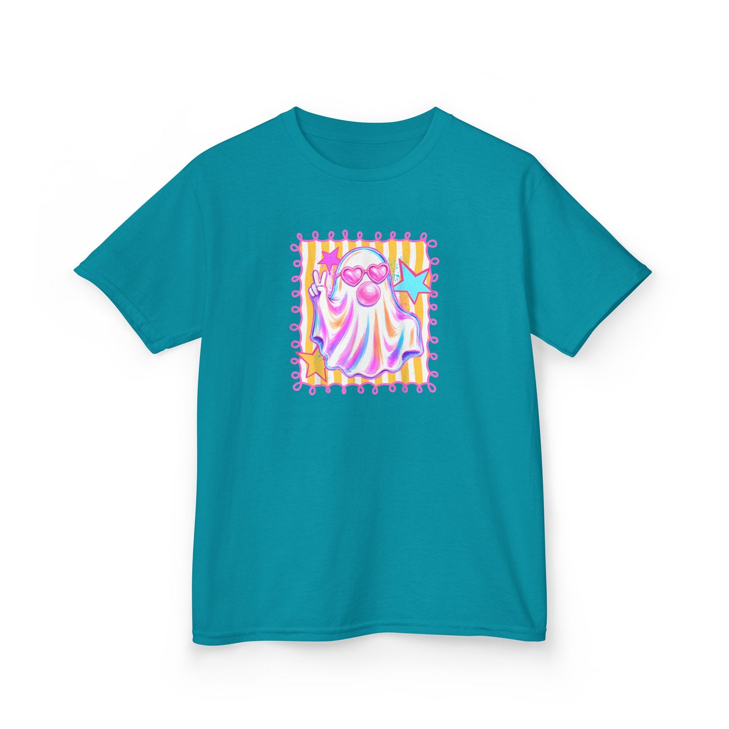 Kids Ghost Stamp Tee — Cute Pastel Halloween Graphic Shirt