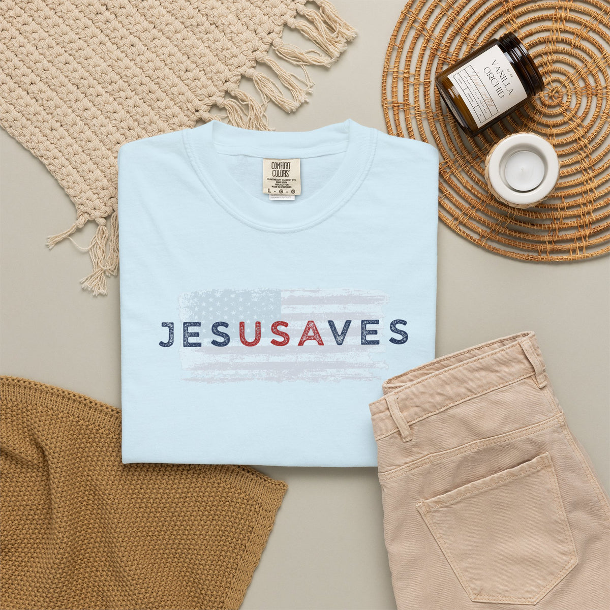 Jesus Saves T‑Shirt — Patriotic Faith Graphic Tee
