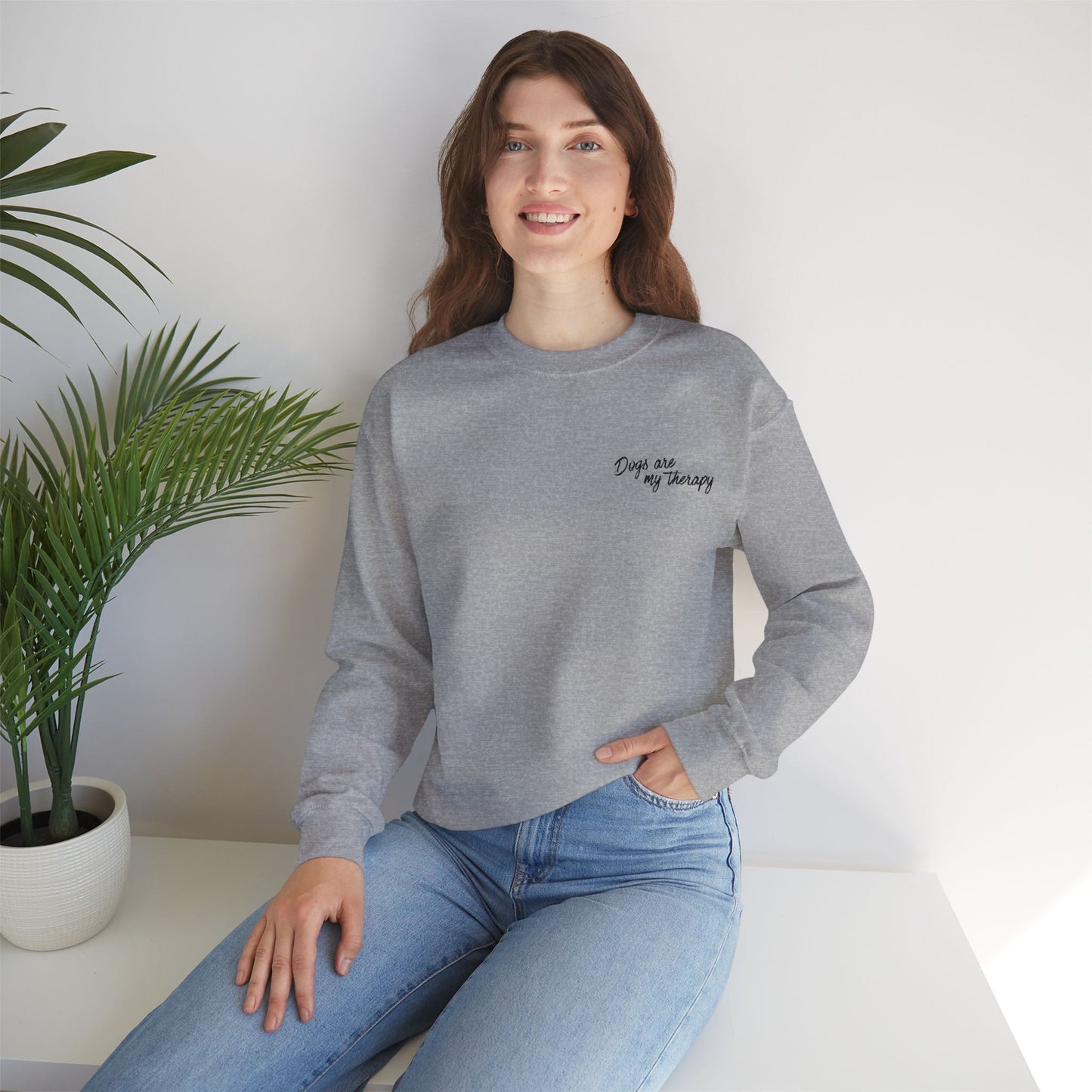 Minimal 'Dogs Are My Therapy' Crewneck Embroidered Sweatshirt