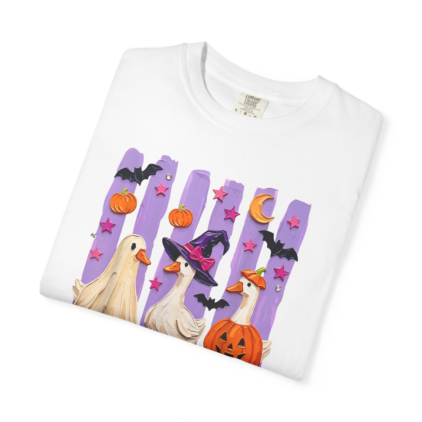 Halloween Goose T-Shirt — Cute Ghosts, Witch Hat & Pumpkin Design