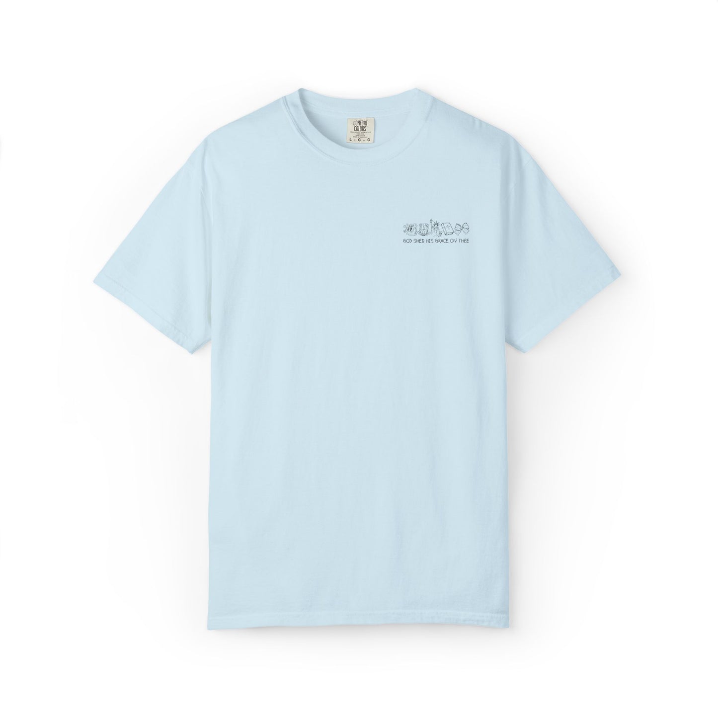 "God Shed His Grace on Thee" Chest Embroidered Script Minimalist T‑Shirt — Subtle Pocket Text Design