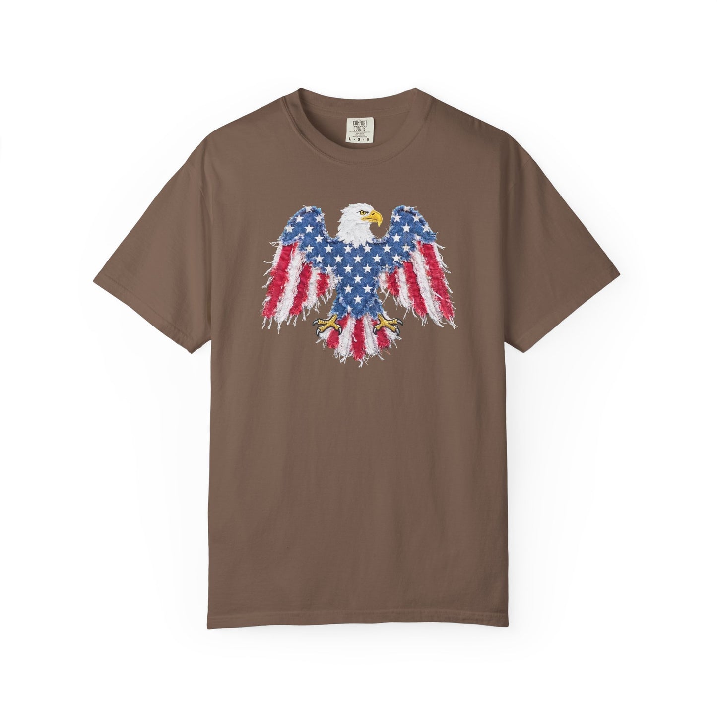 Patriotic Eagle Print T-Shirt — Distressed American Flag Graphic