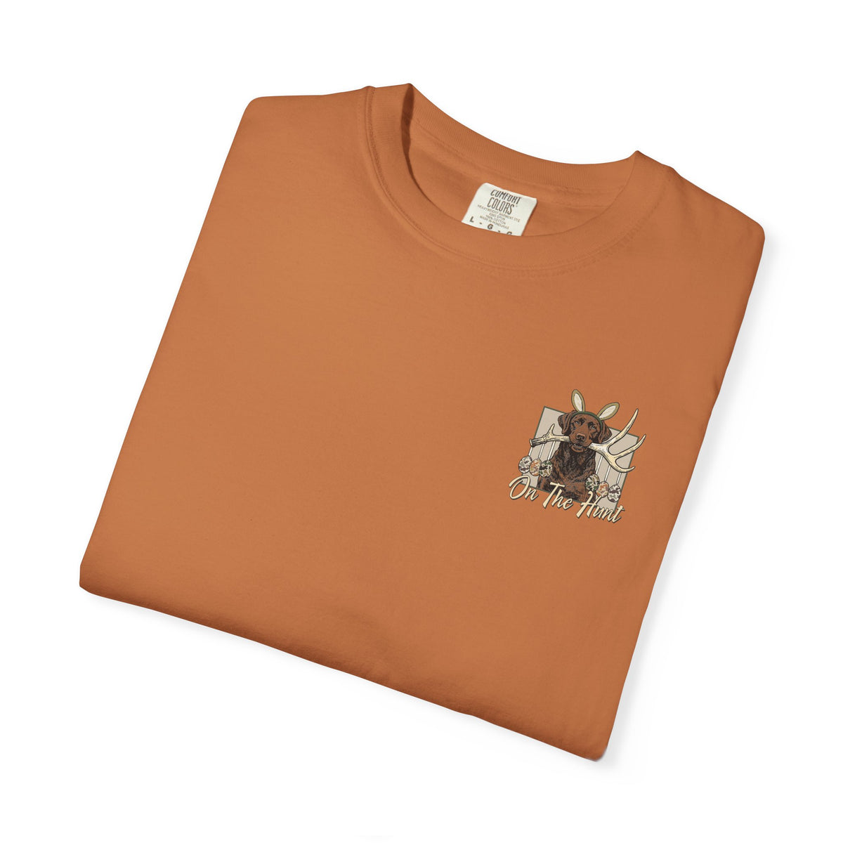 Landon's Easter Brown Lab Hunting Dog Graphic T-Shirt — "On The Hunt" Retro Antler Design