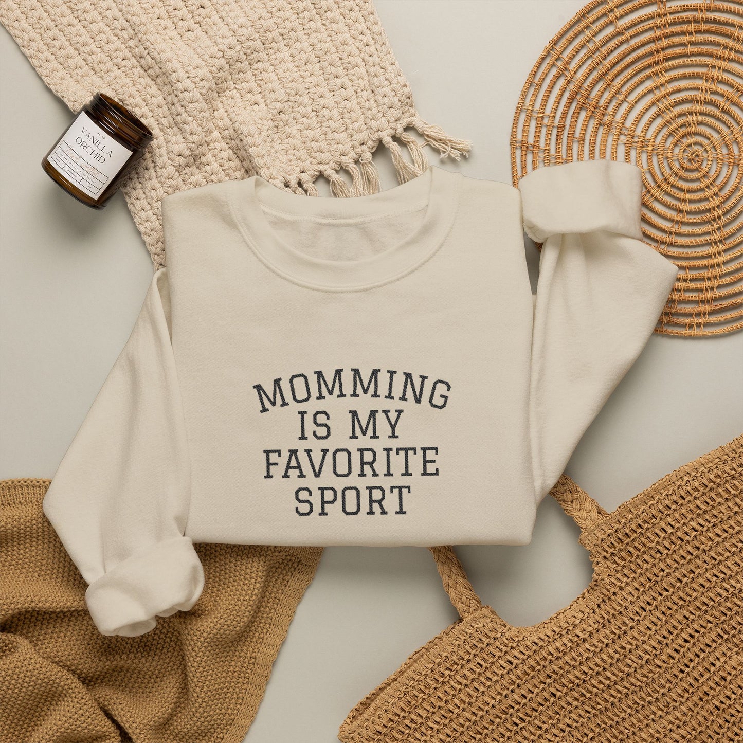 Momming Is My Favorite Sport Embroidered Sweatshirt