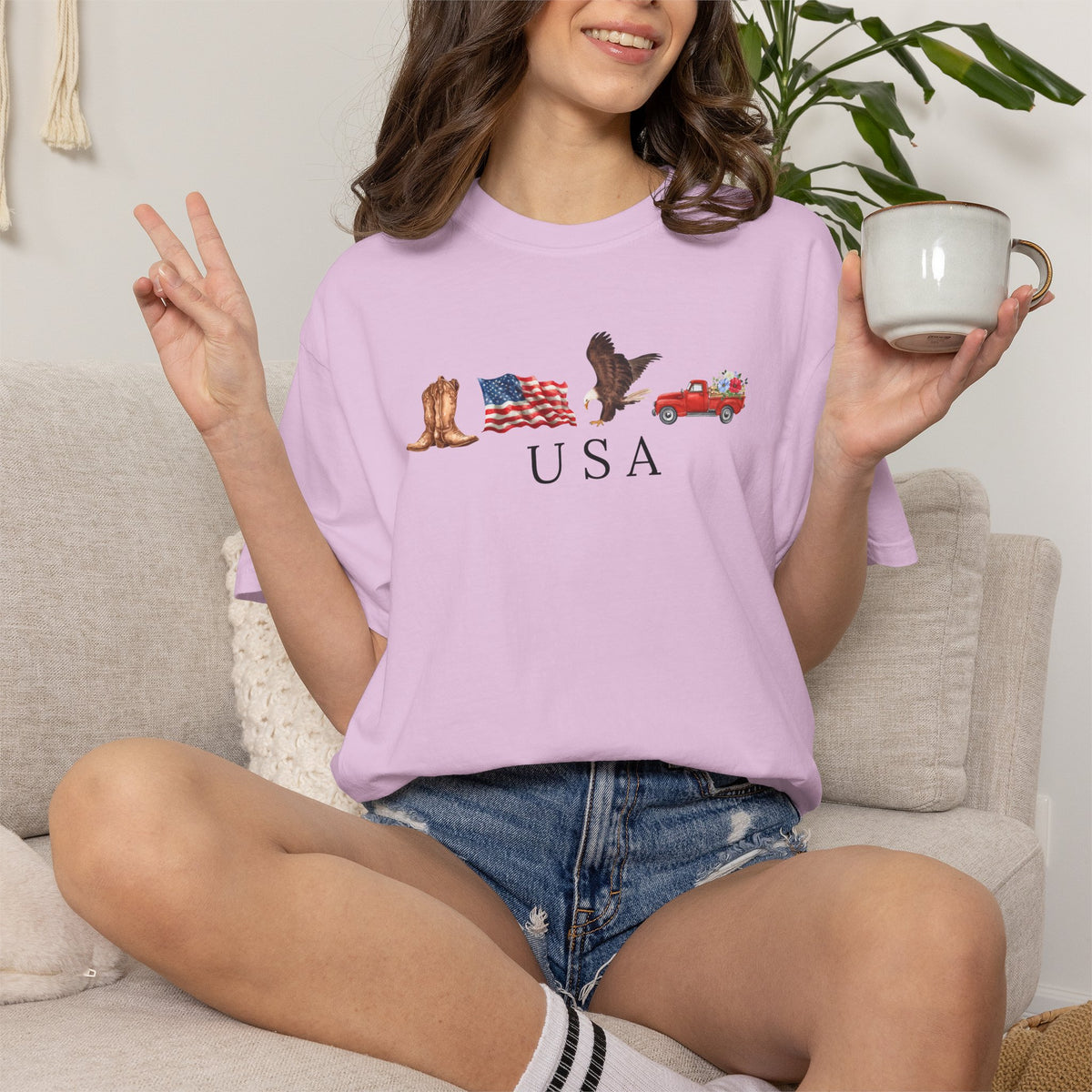 USA Americana Graphic T-Shirt — Boots, Flag, Eagle & Truck Design