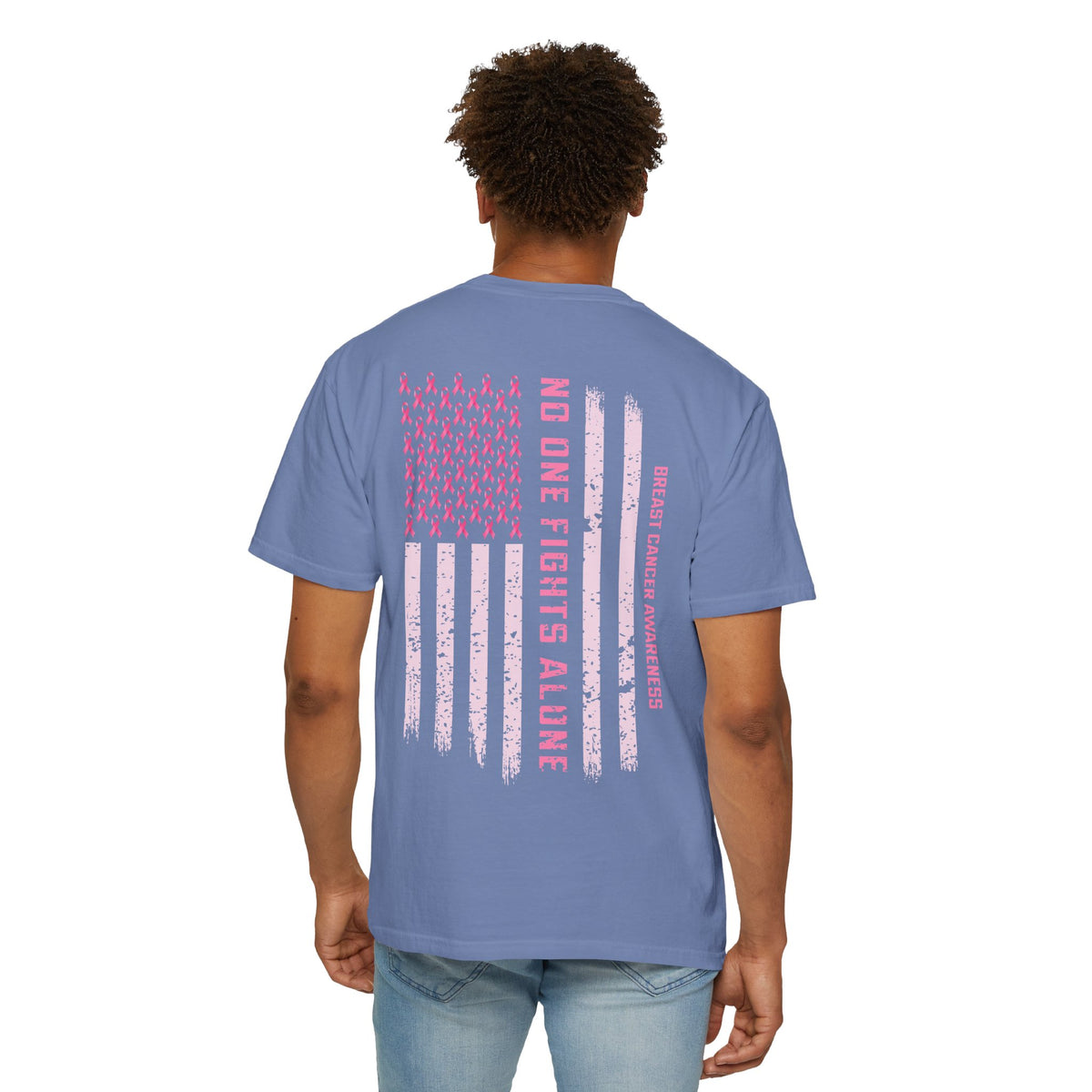Breast Cancer Awareness T-Shirt — "No One Fights Alone" Flag Tee