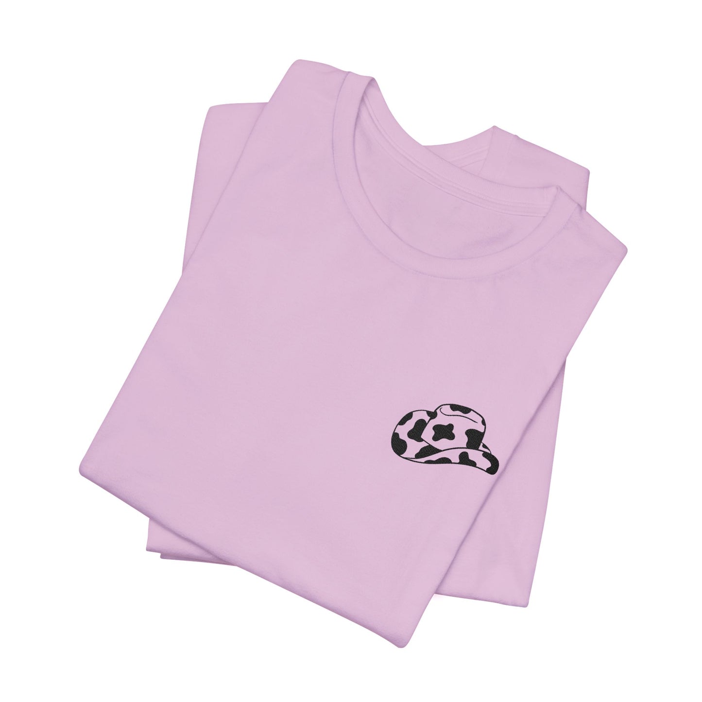 Cowpens Cow Print Cap Embroidered Tee — Minimalist Graphic T-Shirt