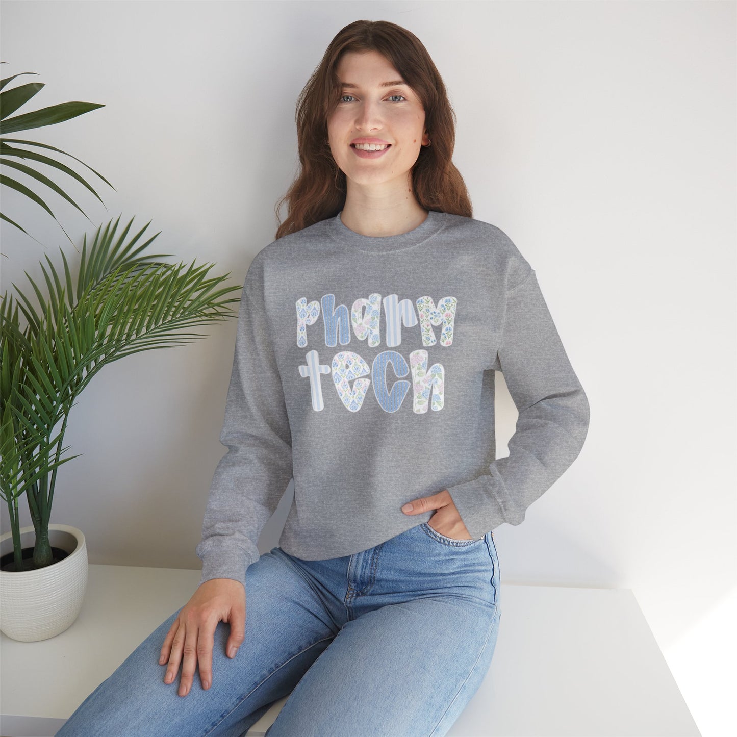 Pharm Tech Floral Crewneck Sweatshirt — Cute Pharmacy Technician Gift