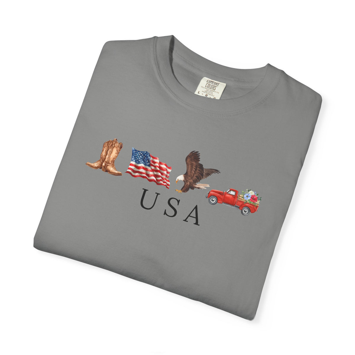 USA Americana Graphic T-Shirt — Boots, Flag, Eagle & Truck Design