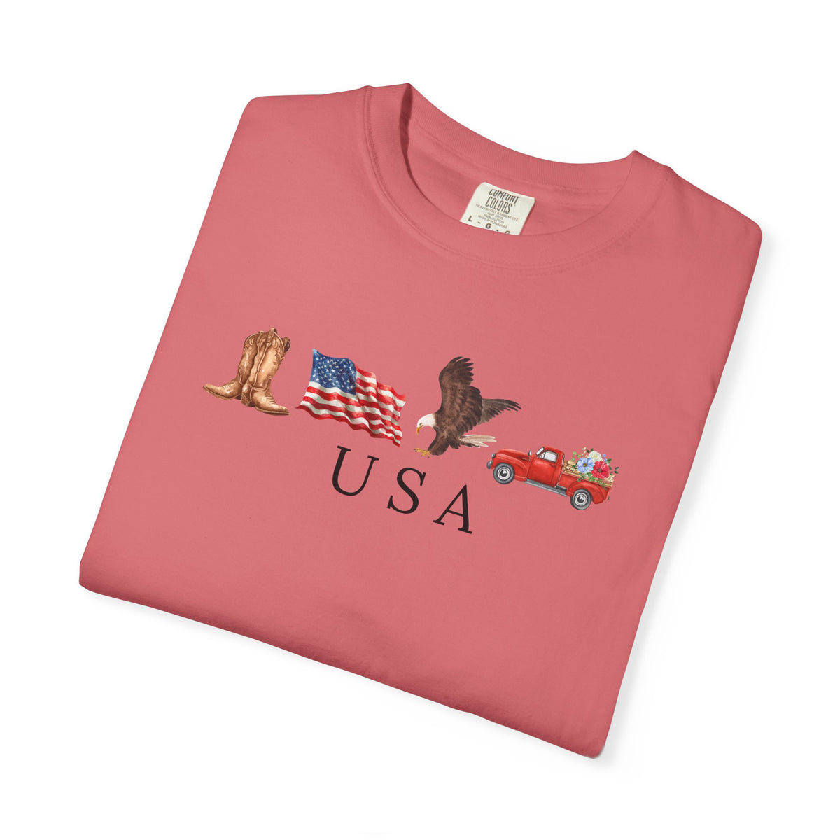 USA Americana Graphic T-Shirt — Boots, Flag, Eagle & Truck Design