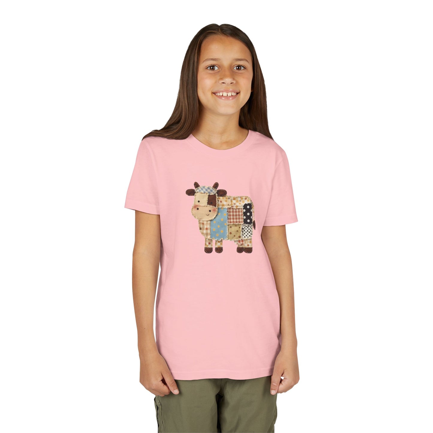 Kids Cow Patchwork Print T-Shirt – Cute Patchwork Calf Graphic Youth Tee