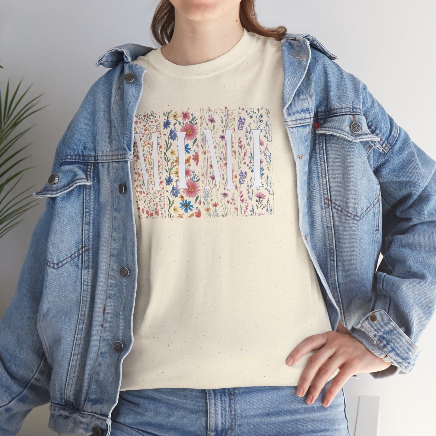 Floral Watercolor "Mimi" Striped Tee — Colorful Botanical Graphic T-Shirt