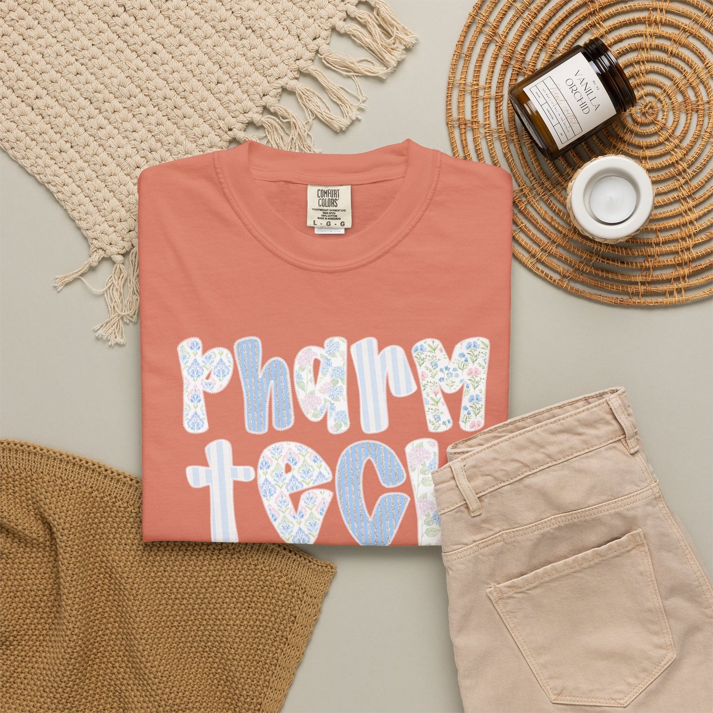 Pharm Tech T-Shirt — Floral Pastel Typography Tee