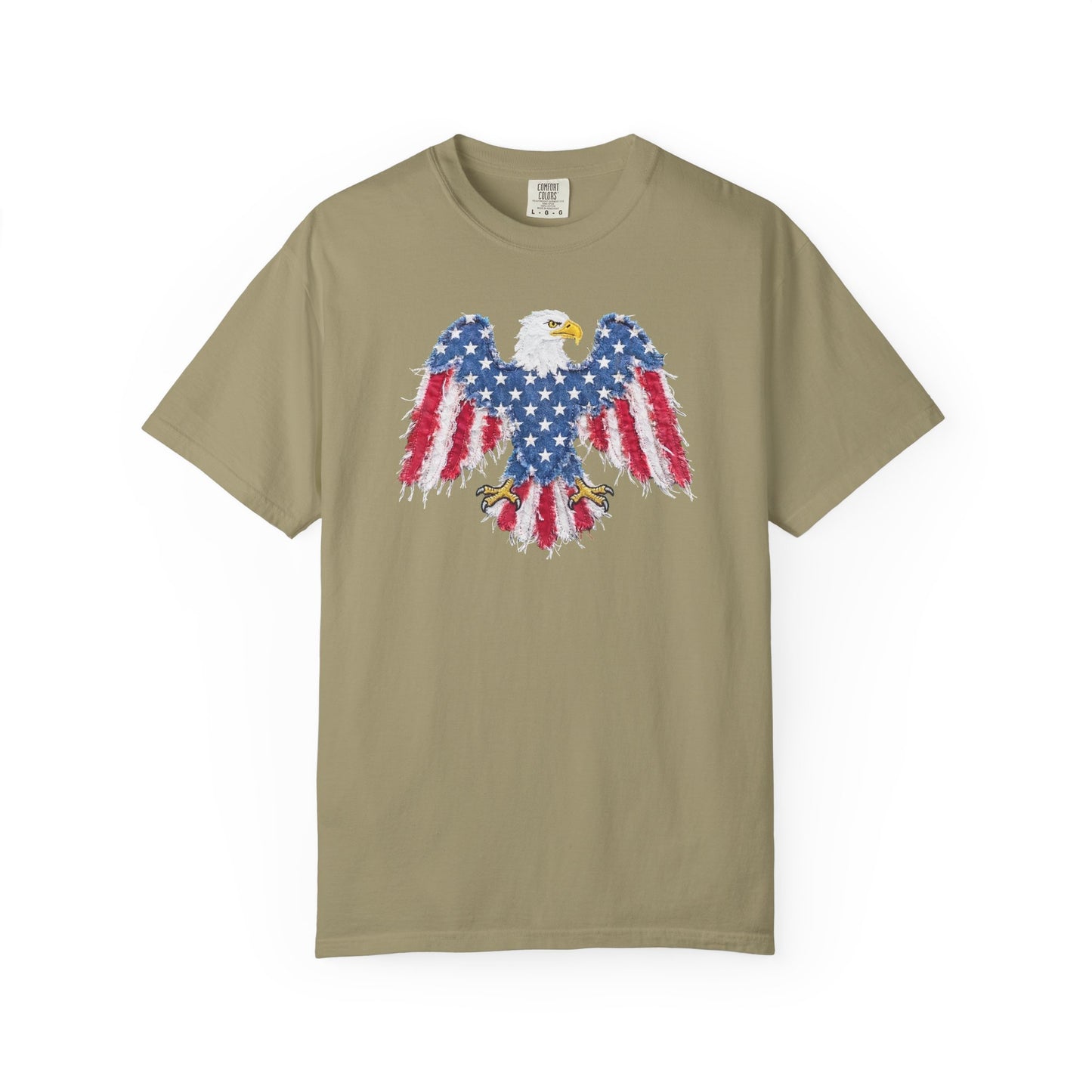 Patriotic Eagle Print T-Shirt — Distressed American Flag Graphic