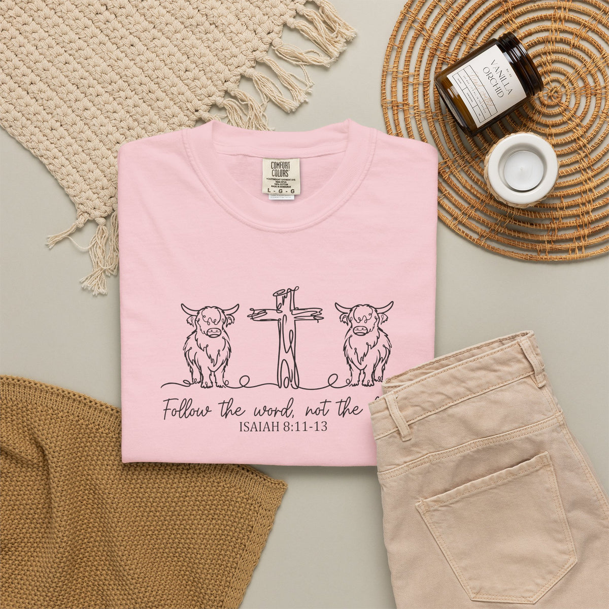 Christian Cross & Cow T-Shirt — "Follow the Word, Not the Herd" Graphic Tee