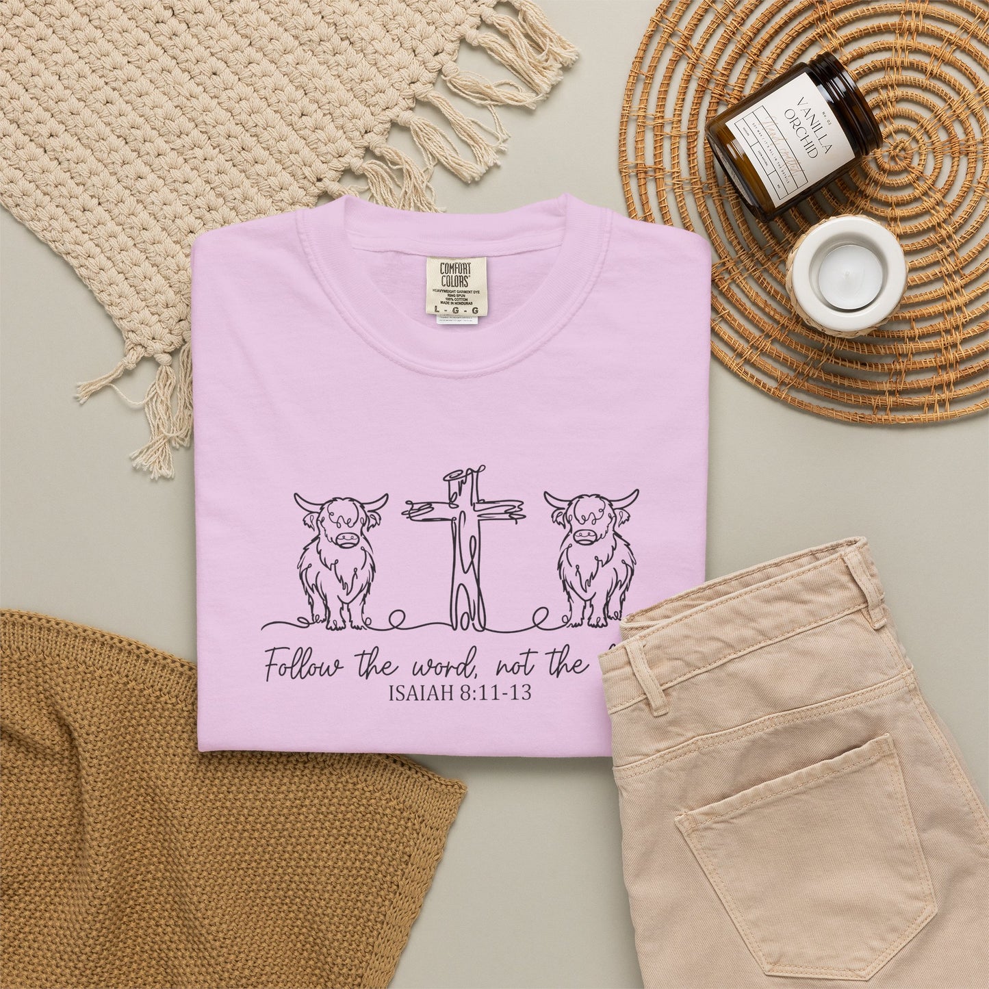 Christian Cross & Cow T-Shirt — "Follow the Word, Not the Herd" Graphic Tee