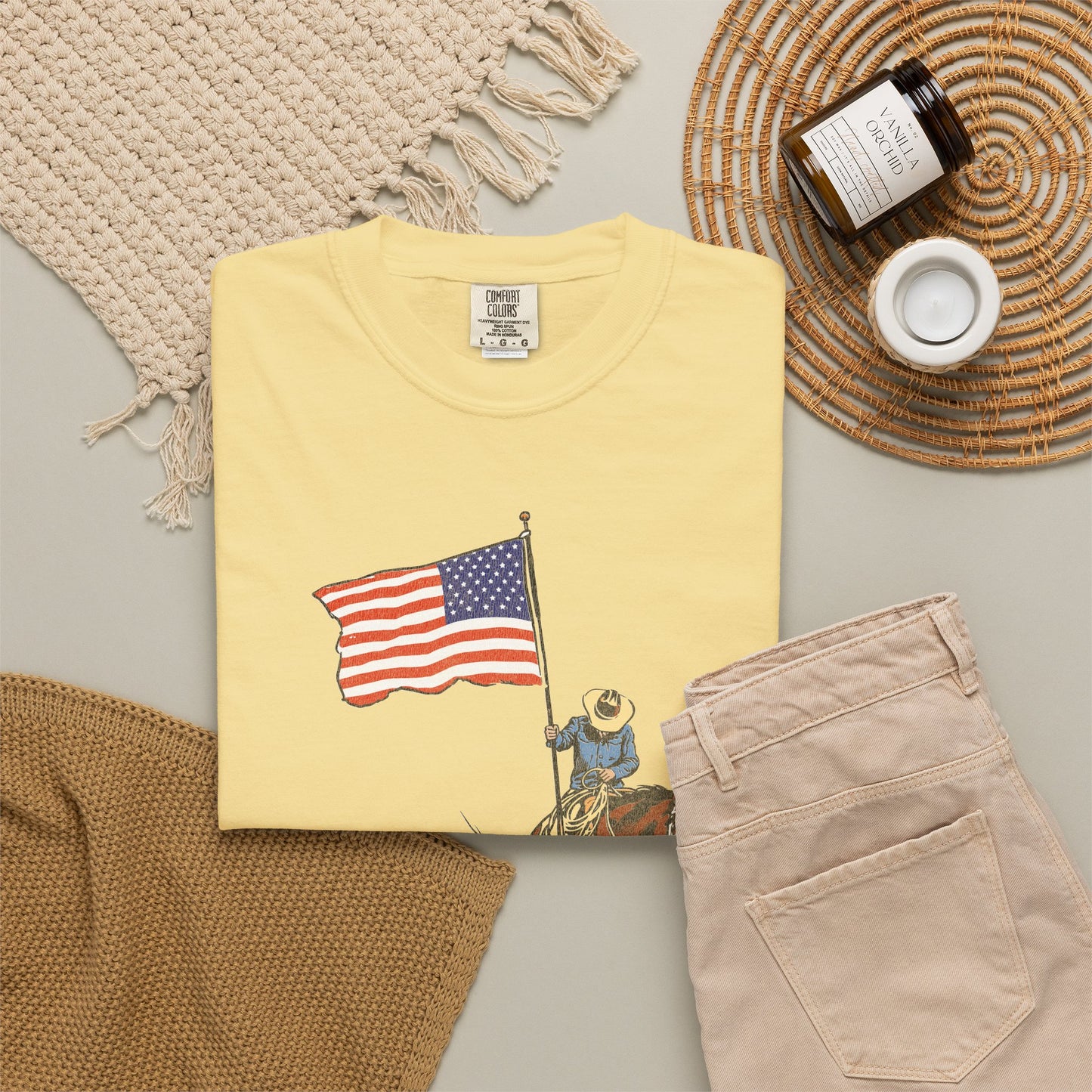 Patriotic Cowboy on Horse T-Shirt – American Flag Western Tee