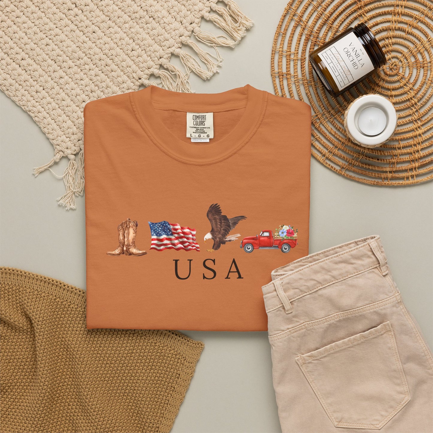 USA Americana Graphic T-Shirt — Boots, Flag, Eagle & Truck Design