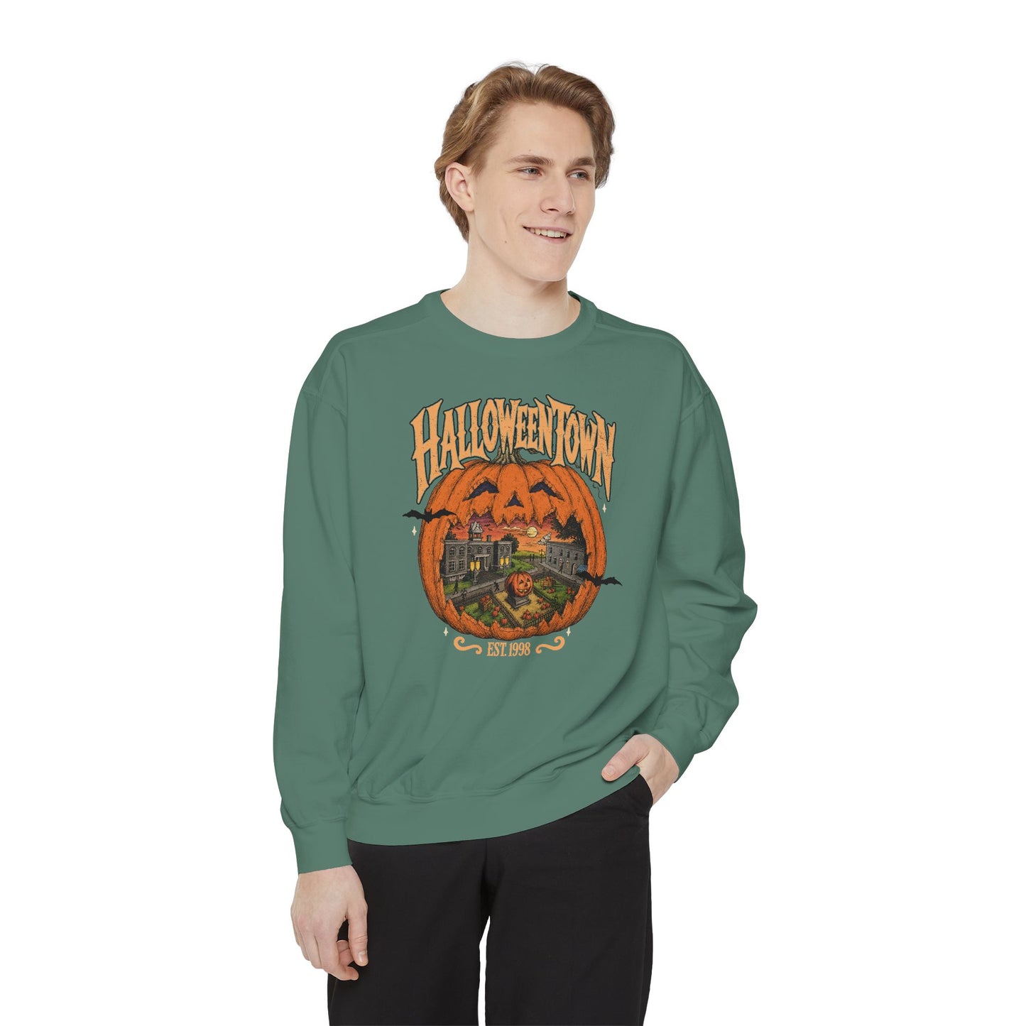 Halloweentown Pumpkin Crewneck Sweatshirt — Vintage Spooky Town Graphic