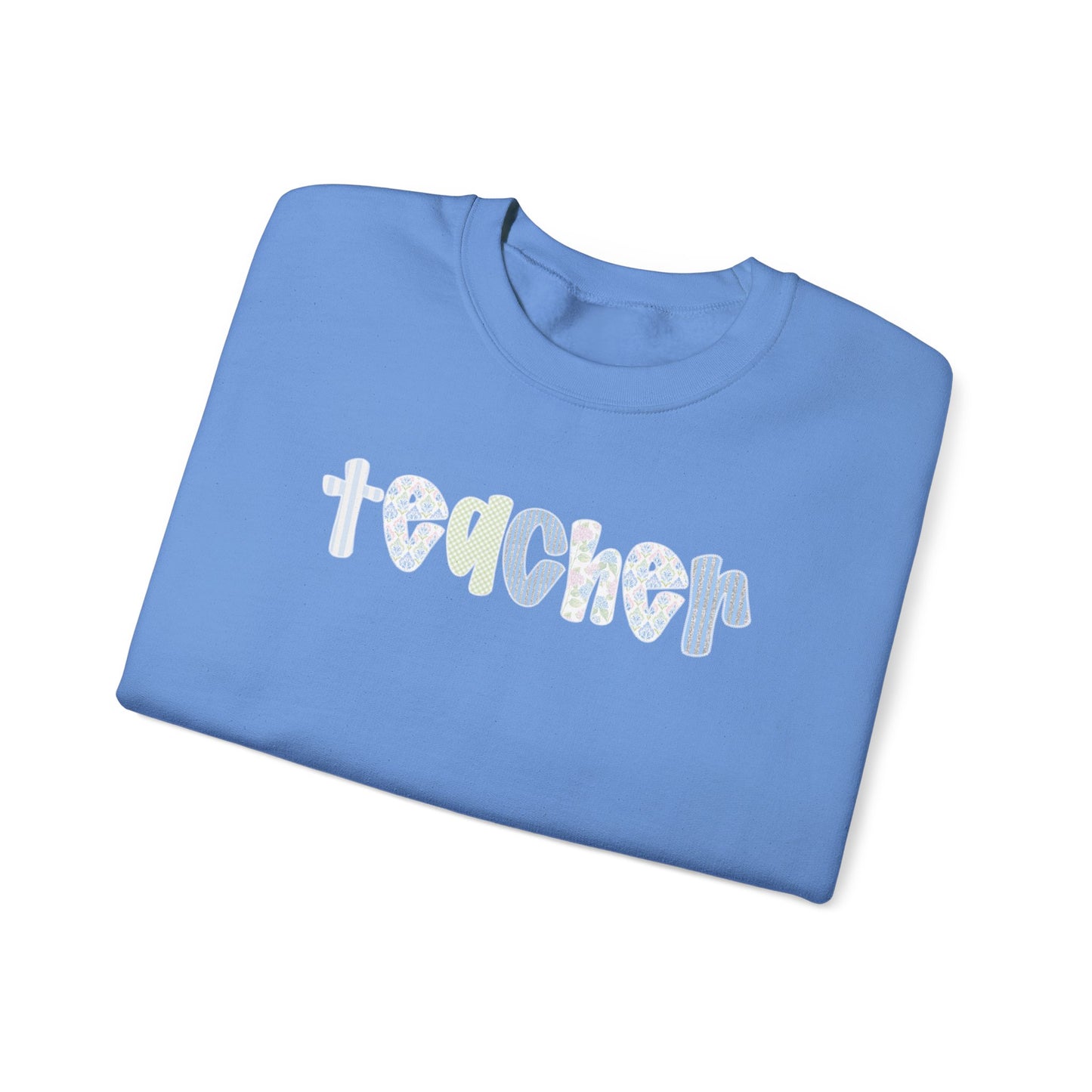 Teacher Floral Crewneck Sweatshirt — Pastel Heart & Flower Teacher Gift