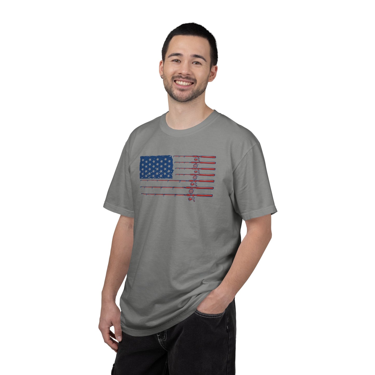 American Fishing Flag T-Shirt — Patriotic Bass Rods Graphic Tee