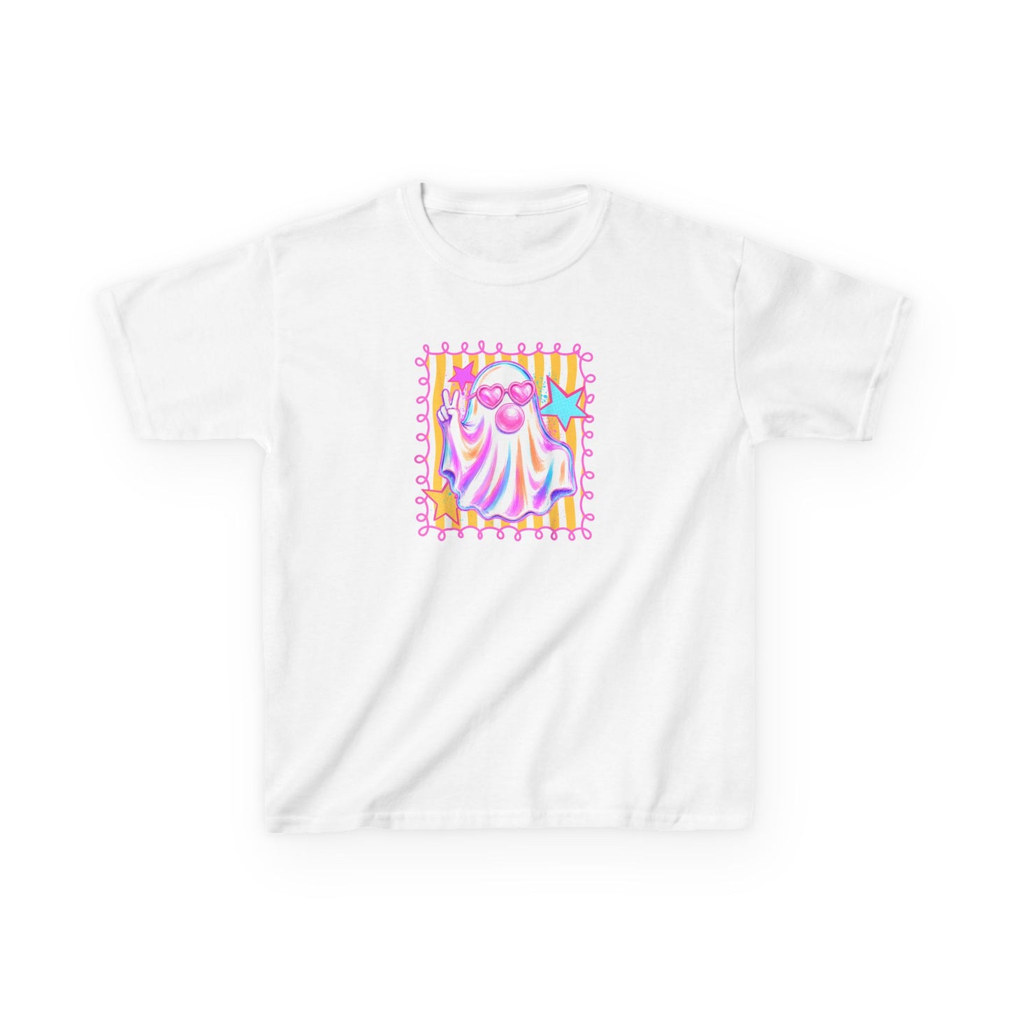 Kids Ghost Stamp Tee — Cute Pastel Halloween Graphic Shirt