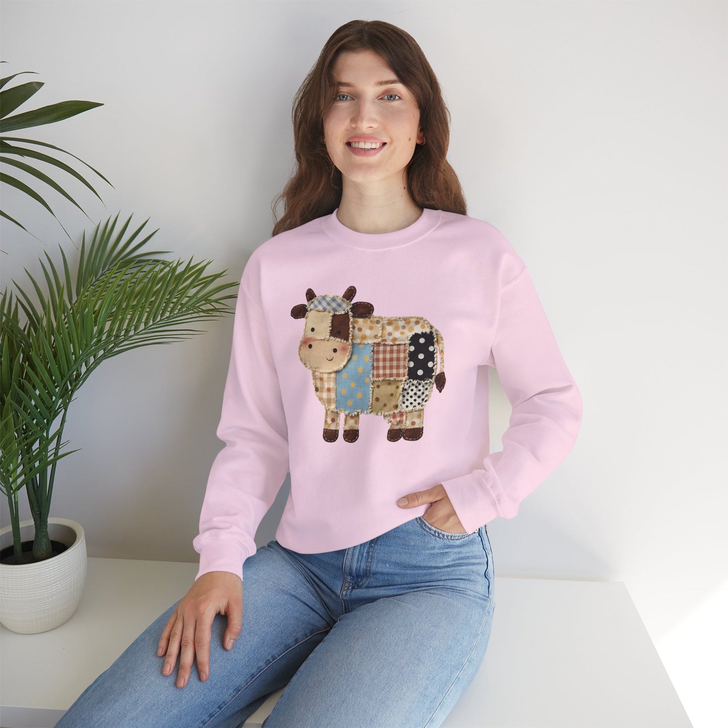 Patchwork Cow Print Sweatshirt — Cute Farm Animal Crewneck