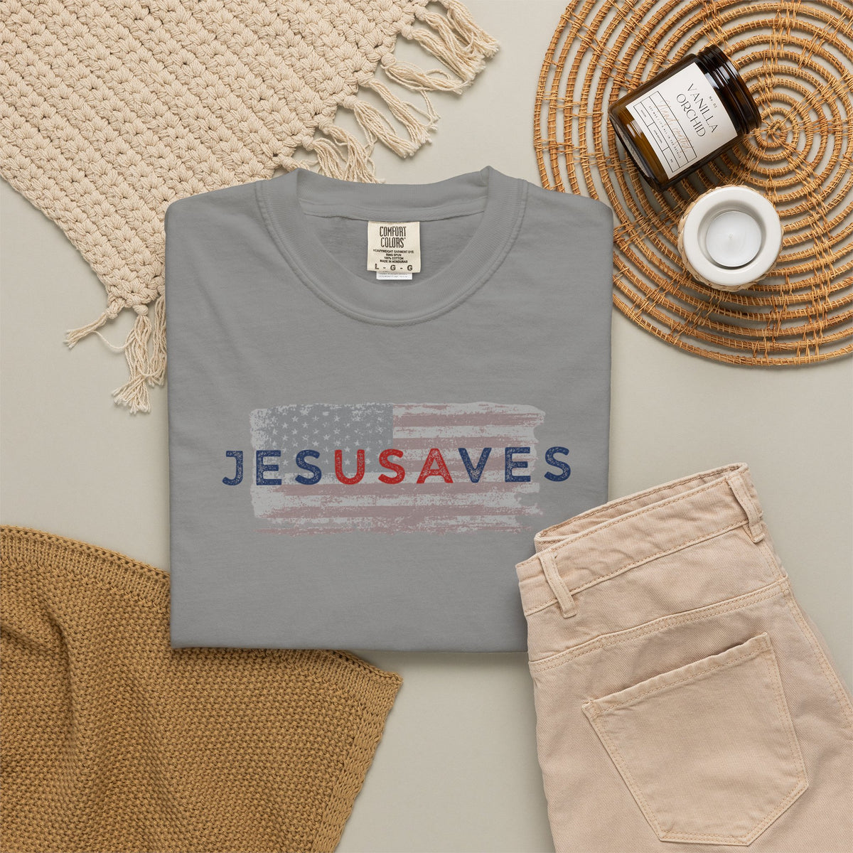 Jesus Saves T‑Shirt — Patriotic Faith Graphic Tee