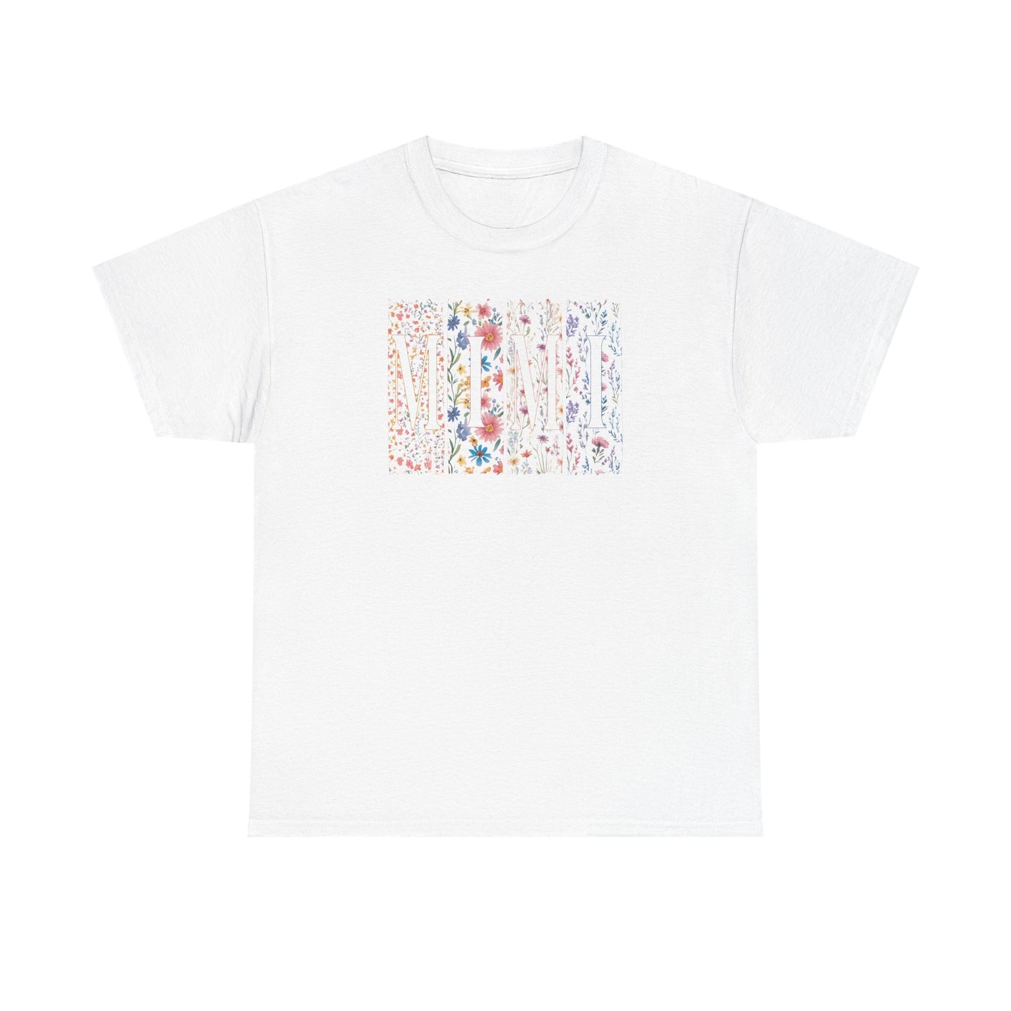 Floral Watercolor "Mimi" Striped Tee — Colorful Botanical Graphic T-Shirt